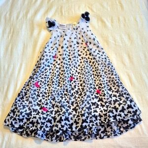 Blueberi Boulevard girls size 7 black & white butterfly dress, flowy, lined EUC